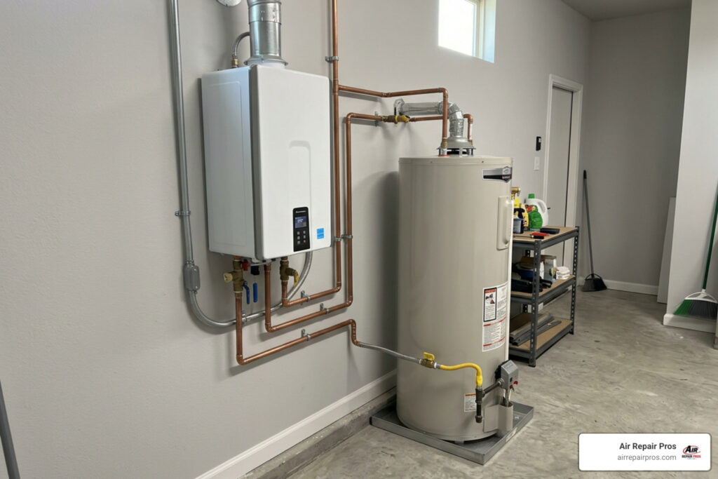 tankless vs tank water heater Plano TX